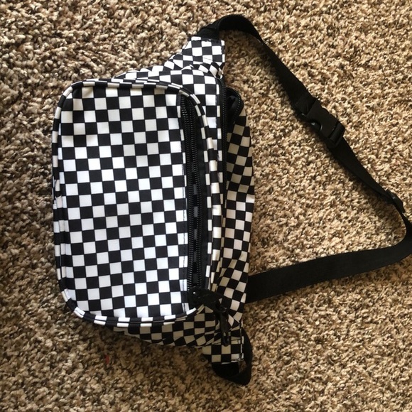 BLACK AND WHITE CHECKERED FANNY PACK - Picture 1 of 8
